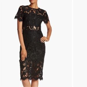 NSR Black Floral Lace Midi Dress